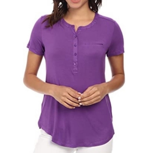 NYDJ Henley Short Sleeve T-shirt Deep Violet S - Picture 1 of 7